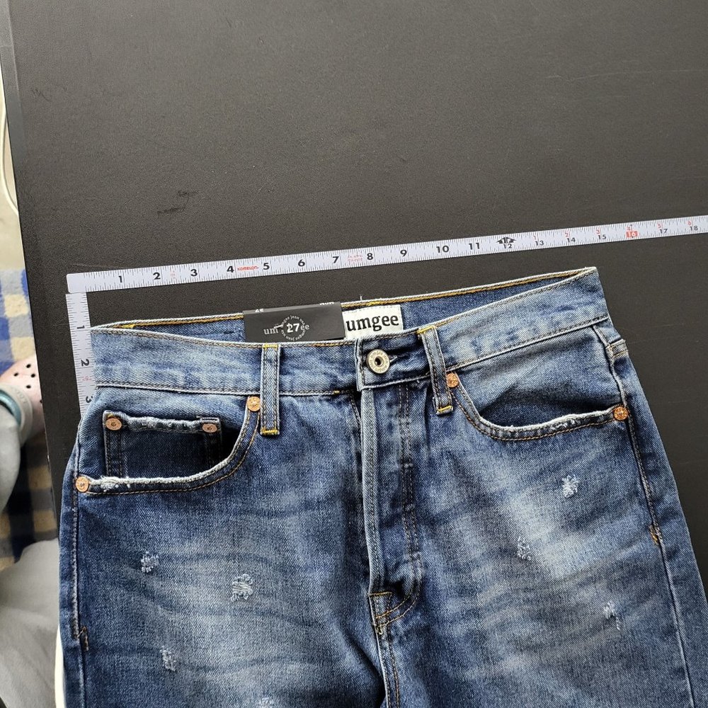 NWT Umgee Womens Mom Distressed Button Fly Medium Wash Denim Blue Jeans‎ Size 27 - Picture 6 of 12